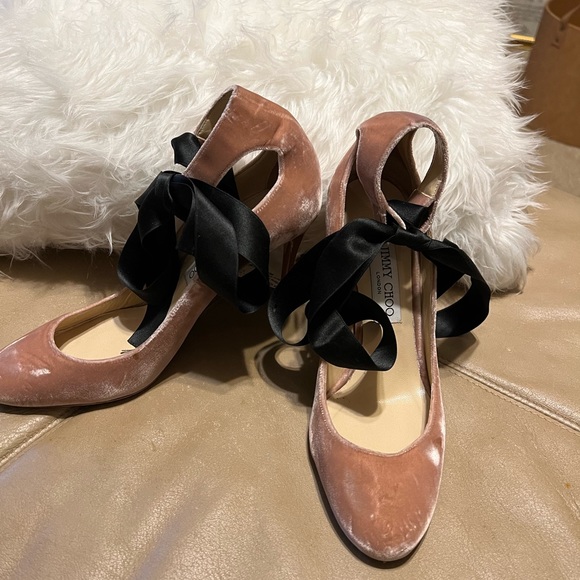 EUC Authentic JIMMY CHOO pink velvet ballet heels EU 39.5 US 9 - Picture 2 of 6